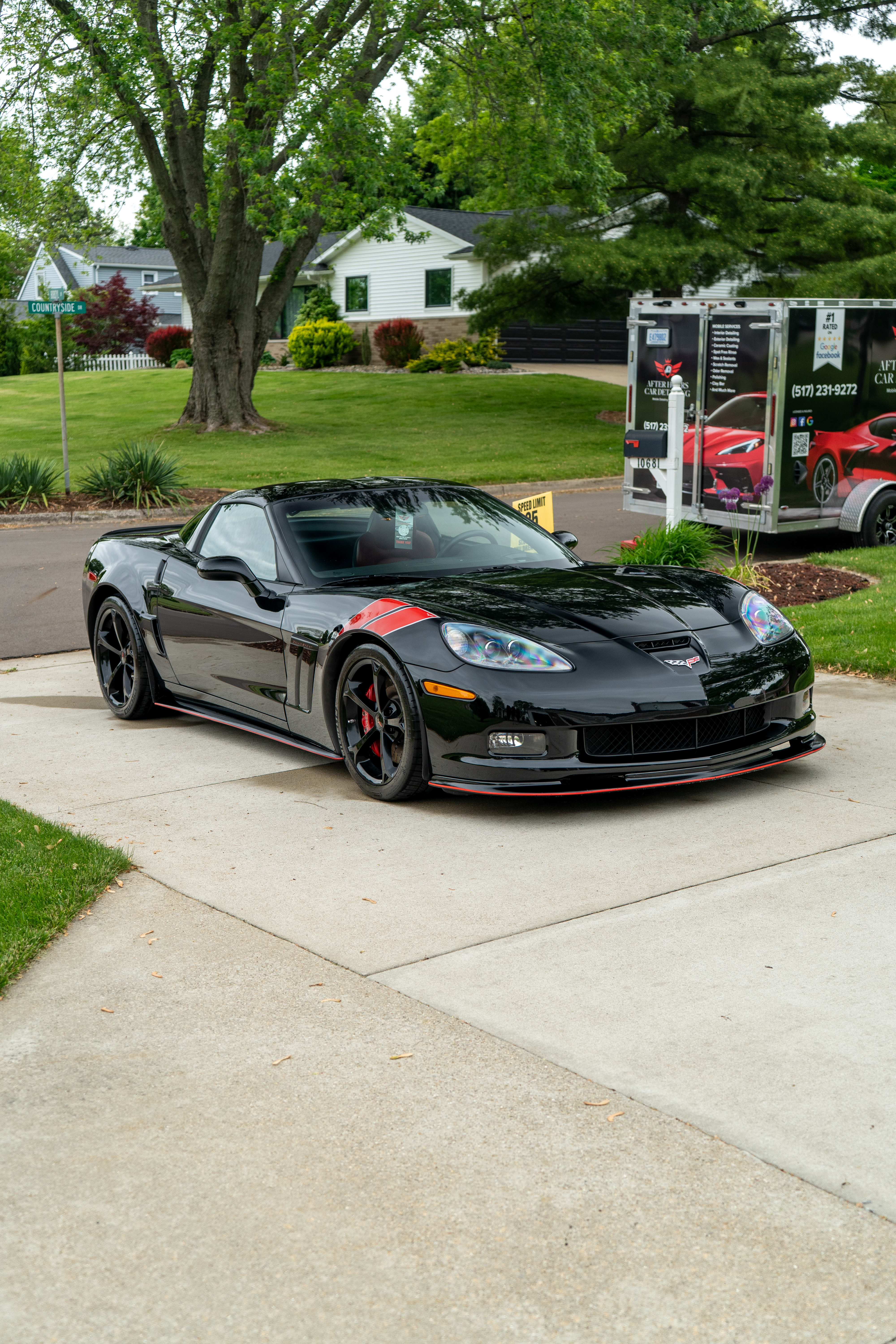 Black Chevrolet Corvette with System X ceramic coating, alternate front quarter view