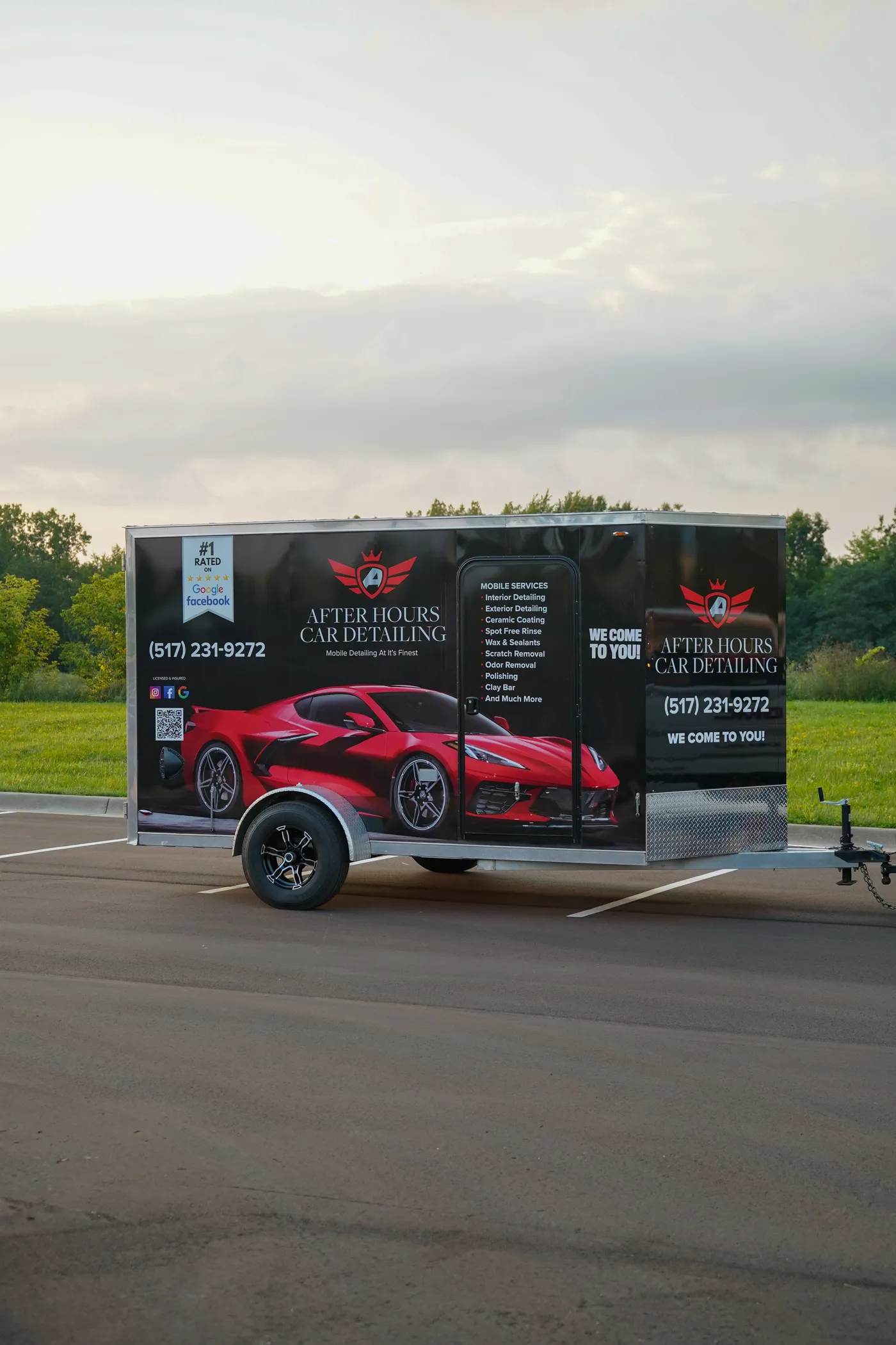 After Hours Car Detailing trailer — mobile detailing services, we come to you, (517) 231-9272