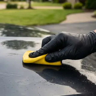 Clay bar gliding across lubricated dark paint during a clay bar decontamination