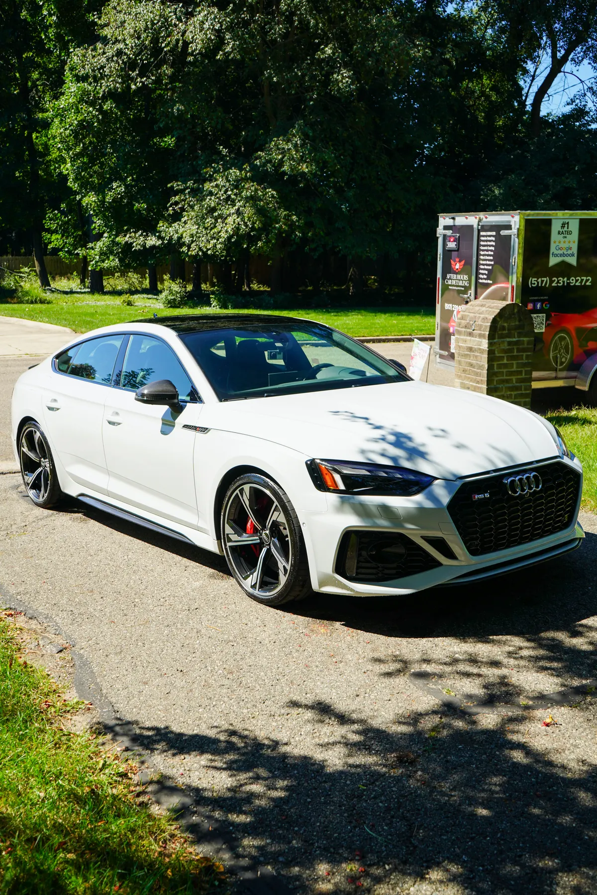 White Audi RS5 Sportback after an exterior detail by After Hours Car Detailing in Mid-Michigan
