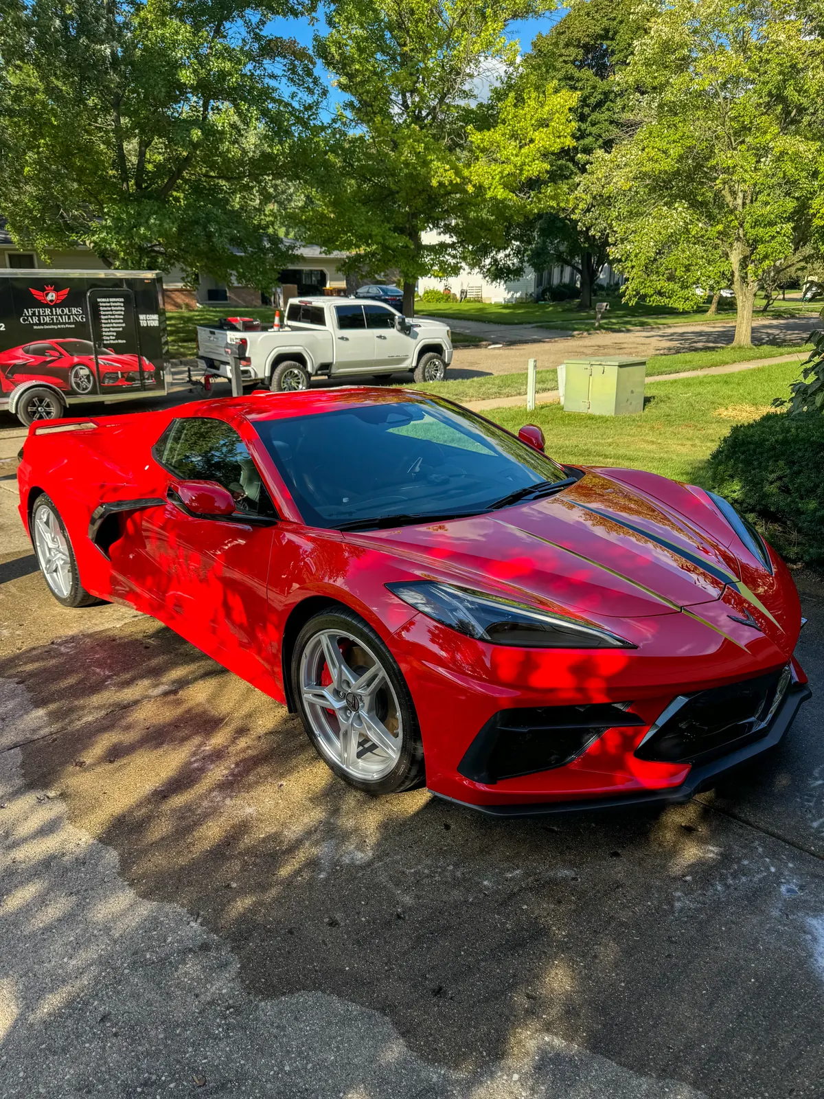Red Chevrolet Corvette C8 Stingray after an exterior detail by After Hours Car Detailing in Mid-Michigan