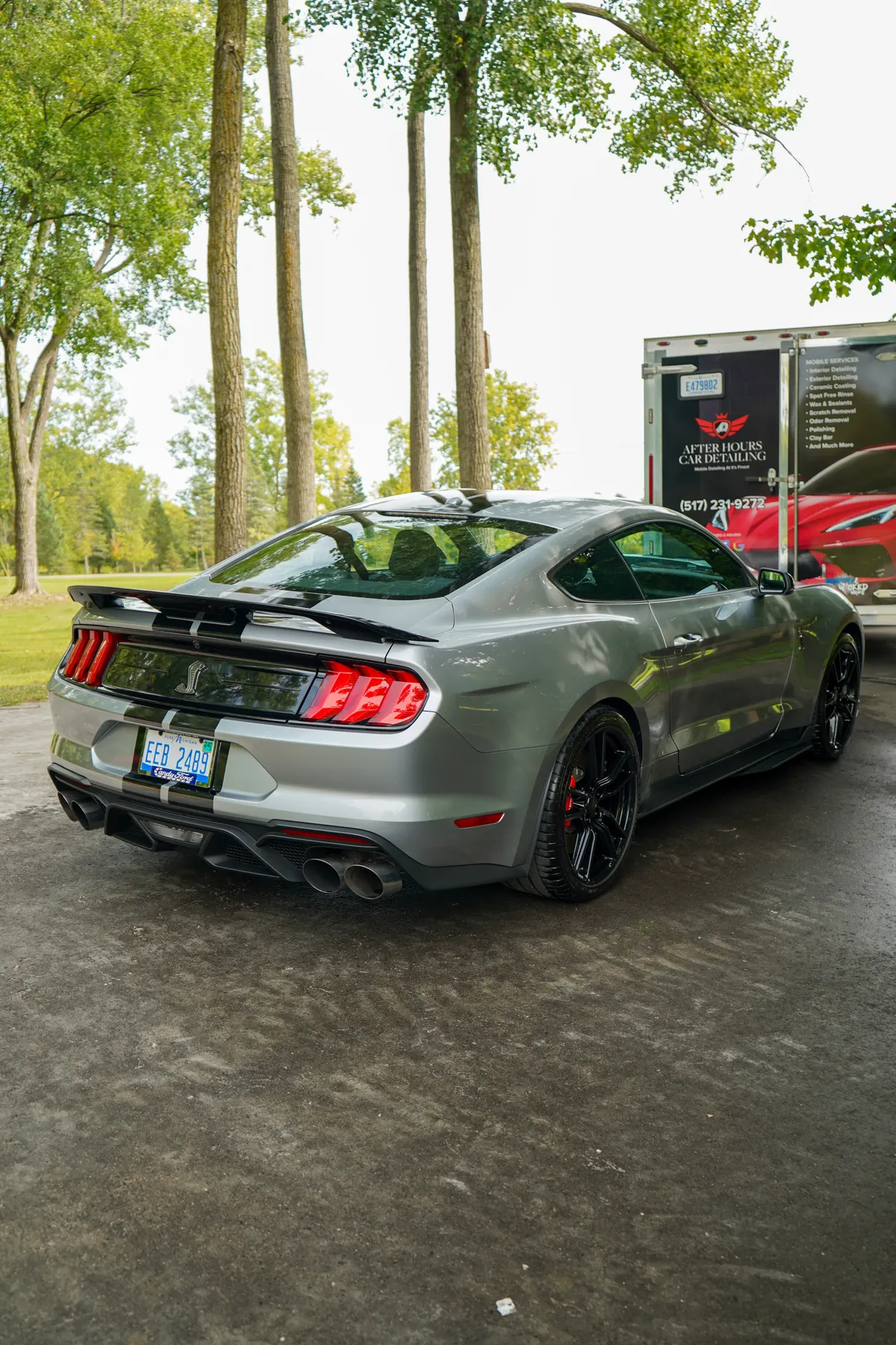 Silver Ford Mustang Shelby GT500 after an exterior detail by After Hours Car Detailing in Mid-Michigan
