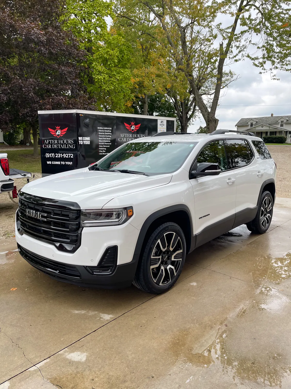 White GMC Acadia after a System X Renew ceramic coating by After Hours Car Detailing in Mid-Michigan